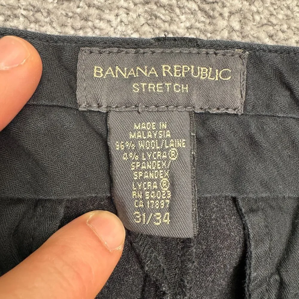 Banana Republic Wool Blend Dress Pants Mens 31x34 Dark Gray Straight Leg Career
